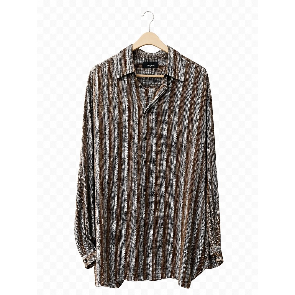 Genelli XL Silk Geometric Shirt Retro  button down french cufflinks not included